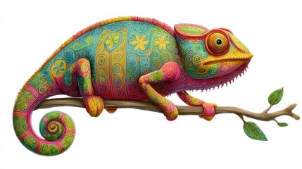 Vibrant, ornate chameleon on branch