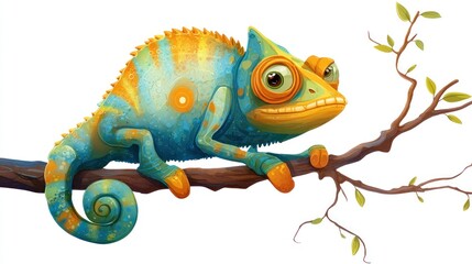 Obraz premium Colorful chameleon on a branch (1)