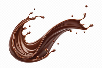 realistic liquid chocolate splash in wave style isolated on transparent background