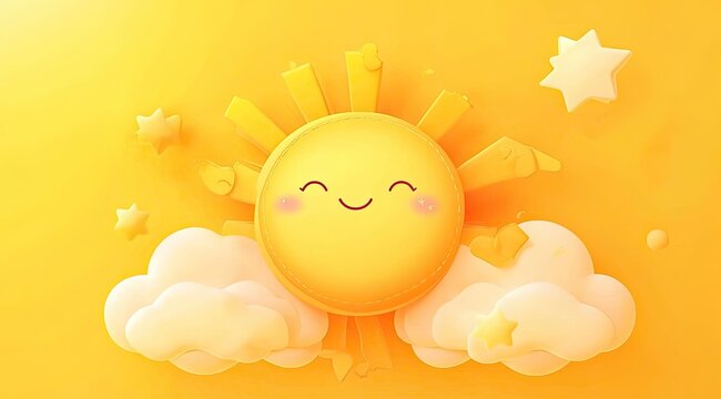 Cute cartoon sun in clouds - Powered by Adobe