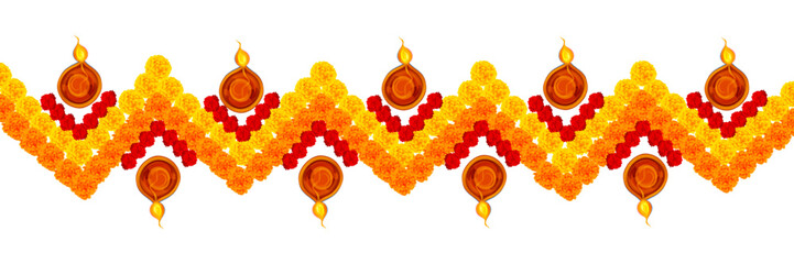 Flower garland decoration toran for Happy Diwali, Dussehra Indian Holiday festival background template for banner