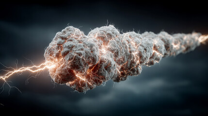 3D rendering of a colorful floating lightning spark ball, radiating electrical energy and dynamic power with vivid sparks and glowing effects in vertical format.

