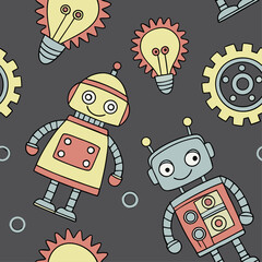 A seamless pattern of cute cartoon robots