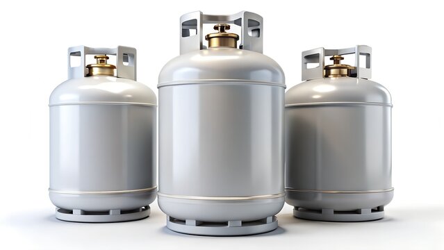 three propane tanks lined up in a row