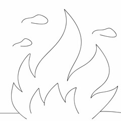 Flames or fire simple and minimal line art illustration on white background