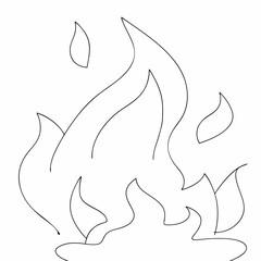 Flames or fire simple and minimal line art illustration on white background