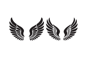 Angel Wing Vector Silhouettes Black Feather Tattoo and Design Icons