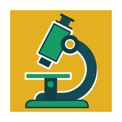 Colorful and simplified green and blue microscope illustration on a yellow background