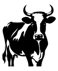 A black and white cow logo on a white isolated background. Vector graphics. EPS.