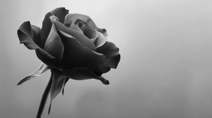 Elegant black and white rose close-up against subtle gradient background