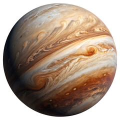 Obraz premium Storm ridden gas giant exoplanet with cloud bands isolated on a transparent background