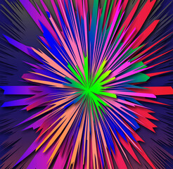 vibrant abstract explosion of multicolored spikes in radial pattern, dynamic digital artwork with energetic composition