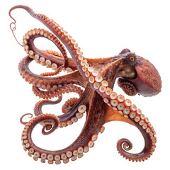 Massive giant octopus with long curled tentacles isolated on a transparent background