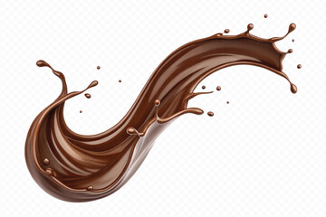 realistic liquid chocolate splash in wave style isolated on transparent background