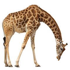Naklejka premium Tall giraffe bending its long neck down isolated on a transparent background