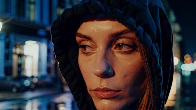 Individual stands on wet city street at night expressing solitude contemplation urban mood transition lifestyle personal change aspiration