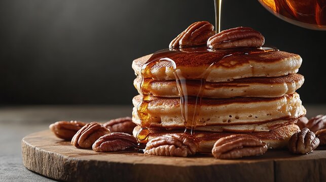a stack of pancakes for breakfast with sweet and healthy toppings