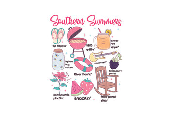 Southern Summers – Southern Culture Icons Illustration  elements Cute Summer Sublimation Design