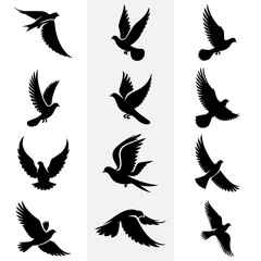 Silhouettes of Doves in Flight