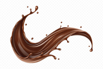 realistic liquid chocolate splash in wave style isolated on transparent background
