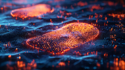 Abstract Digital Fingerprints in Neon Glow on Dark Surface