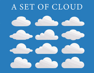 Abstract White Cloud Set – Isolated Cloudy Shapes on a Blue Background Vector