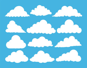 Abstract White Cloud Set – Isolated Cloudy Shapes on a Blue Background Vector