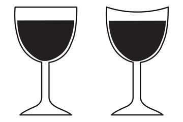 Different filled wine glasses vector icon set. Wine glass symbol vector icon. Glassware and Drinkware icons of beer, wine, alcohol, brandy, martini, champagne, Cocktail, Vector illustration.