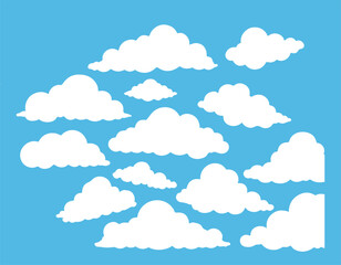 Abstract White Cloud Set – Isolated Cloudy Shapes on a Blue Background Vector