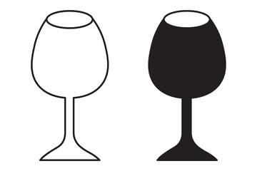 2 wine glass in toast silhouette, wineglass silhouette and line art vector icon. Drink glass icon set. vector illustration.