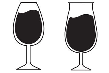 2 wine glass in toast silhouette, wineglass silhouette and line art vector icon. Drink glass icon set. vector illustration.
