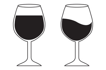 2 wine glass in toast silhouette, wineglass silhouette and line art vector icon. Drink glass icon set. vector illustration.