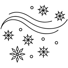 Wind blowing snowflakes line art vector illustration 