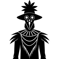 African witch doctor with mask silhouette vector illustration 