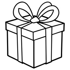 Christmas gift box with ribbon line art vector illustration 