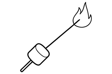 Minimalist Line Art of Marshmallow Roasting Over Campfire

