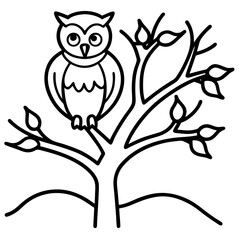 Owl on a snowy tree line art vector illustration 
