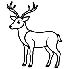 Fototapeta premium Reindeer in snowy meadow line art vector illustration 