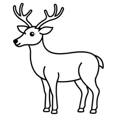 Fototapeta premium Reindeer with antlers line drawing line art vector illustration 