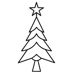 Star on top of Christmas tree line art vector illustration 