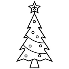 Star on top of Christmas tree line art vector illustration 