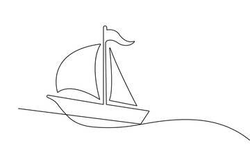 Minimalist sailboat vector illustration  continuous one line art design
