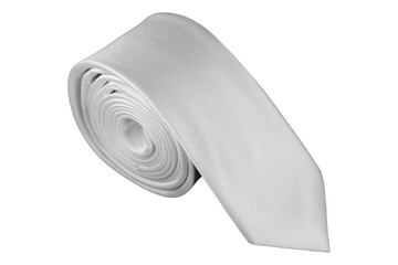 A white tie rolled on white background closeup view 