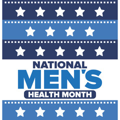 National Men's Health Month in June. Health education program. Celebrated annual in United States. Medical concept. Care and health. Poster, card, banner and background. Vector illustration