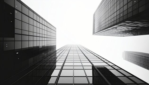Modern skyscrapers in black and white perspective view