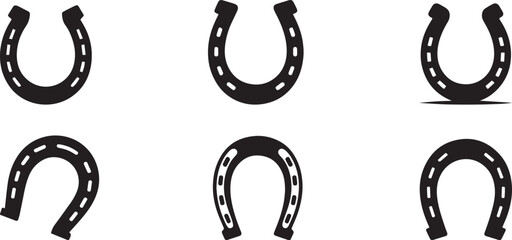 Fototapeta premium Six black horseshoe icons different styles. eps-10