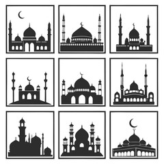 Islamic mosque silhouettes set