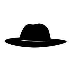 Stylized black silhouette of a fedora hat on a white background