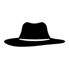 Black fedora hat with white band, isolated on white background
