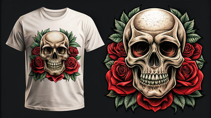 tattoo and t shirt design skull and rose hand drawn premium vector